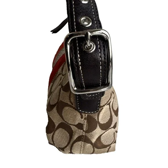 Coach Hampton Signature Jacquard Shoulder Bag Brown Red Suede Stripe Y2K Vintage - Picture 9 of 16